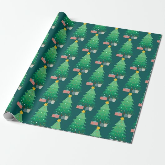 kerstboom en cadeautjes cadeaupapier (Uitgerold)