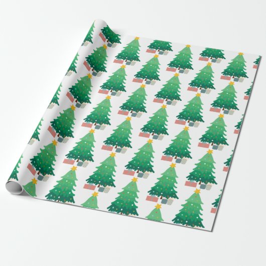 kerstboom en cadeautjes cadeaupapier (Uitgerold)