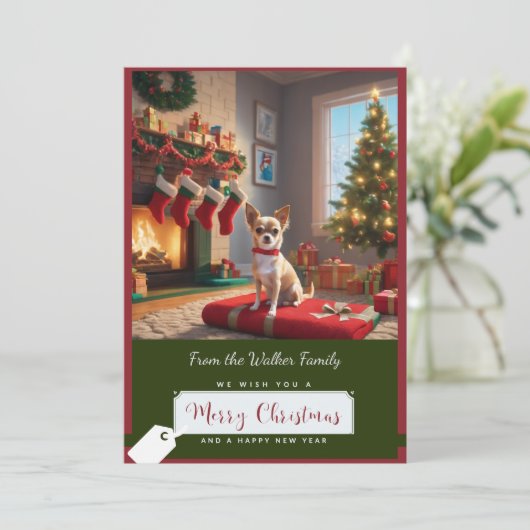 Kerstboom en Chihuahua Feestdagenkaart (Staand voorkant)