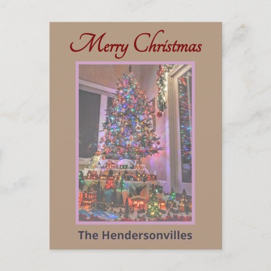 Kerstboom en dorp fotografie feestdagenkaart (Voorkant)