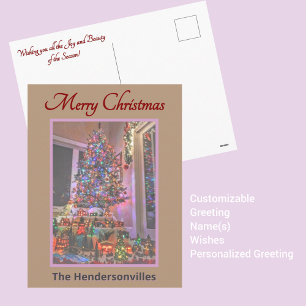 Kerstboom en dorp fotografie feestdagenkaart