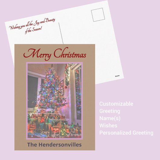 Kerstboom en dorp fotografie feestdagenkaart