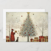 Kerstboom en een kat feestdagenkaart (Voorkant / Achterkant)