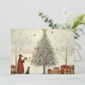 Kerstboom en een kat feestdagenkaart (Staand voorkant)