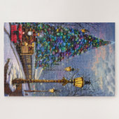 Kerstboom en een  ontwerp van de locomotief legpuzzel (Horizontaal)
