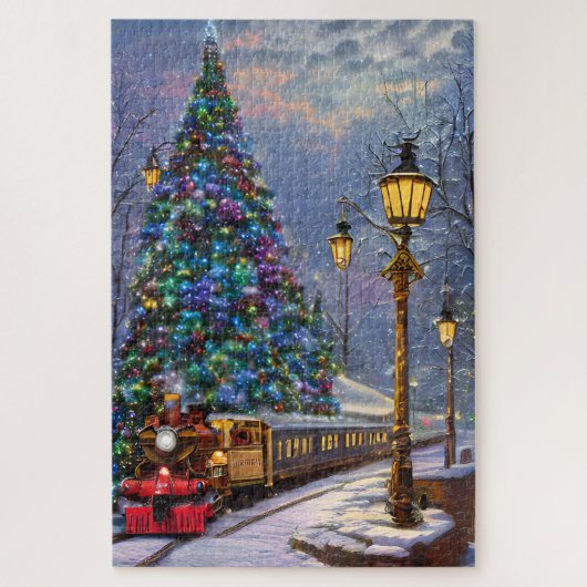 Kerstboom en een  ontwerp van de locomotief legpuzzel (Verticaal)