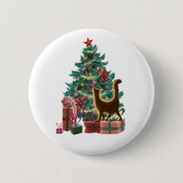Kerstboom en een Oranje kat van Naughty Ronde Button 5,7 Cm