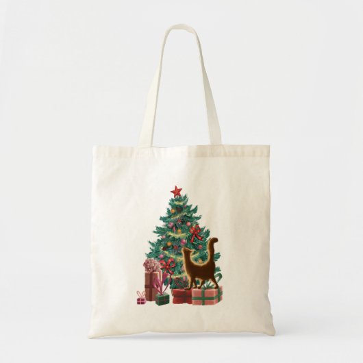 Kerstboom en een Oranje kat van Naughty Tote Bag (Voorkant)