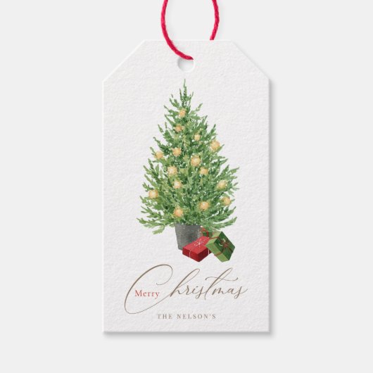 Kerstboom en feestdag in Garland Cadeaulabel (Voorkant)