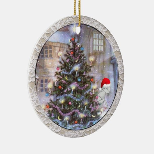 Kerstboom en geit in Santa Hat Keramisch Ornament (Rechts)