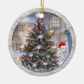 Kerstboom en geit in Santa Hat Keramisch Ornament (Voorkant)