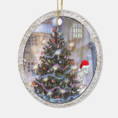 Kerstboom en geit in Santa Hat Keramisch Ornament (Links)
