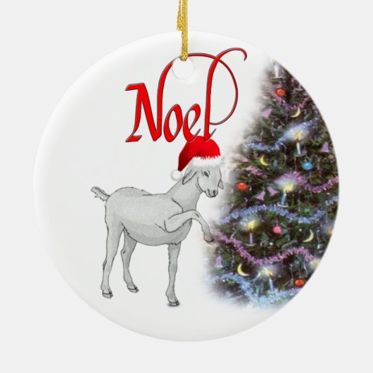 Kerstboom en geit in Santa Hat Keramisch Ornament (Achterkant)