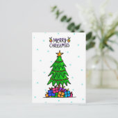 Kerstboom en geschenken feestdagenkaart (Staand voorkant)