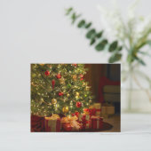 Kerstboom en geschenken feestdagenkaart (Staand voorkant)