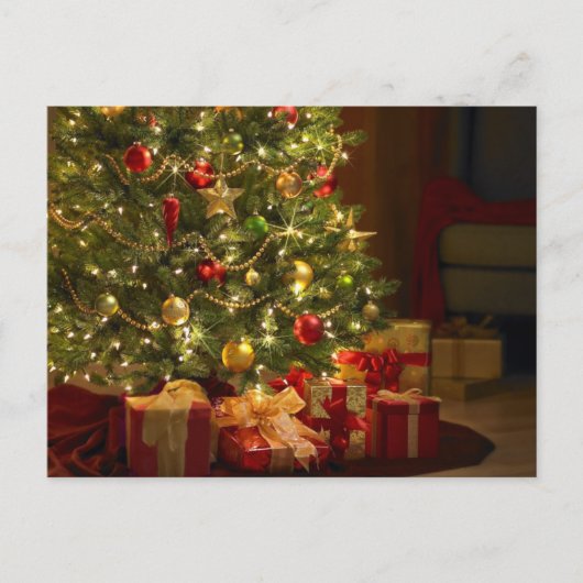 Kerstboom en geschenken feestdagenkaart (Voorkant)