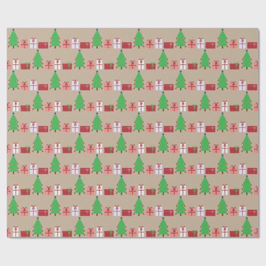 Kerstboom en geschenken op beige inpakpapier (Vlak)