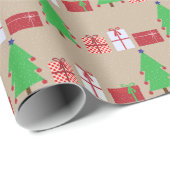 Kerstboom en geschenken op beige inpakpapier (Rol Hoek)