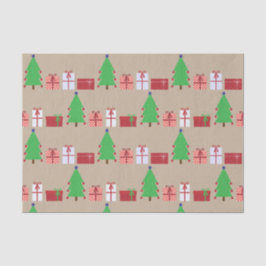 Kerstboom en Giften op Beige Tissue Paper Tissuepapier