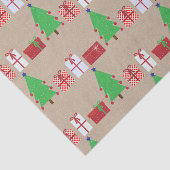 Kerstboom en Giften op Beige Tissue Paper Tissuepapier (Detail)