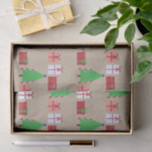 Kerstboom en Giften op Beige Tissue Paper Tissuepapier (Geschenk)