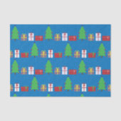 Kerstboom en Giften op Blauw Weefseldocument Tissuepapier (Voorkant)