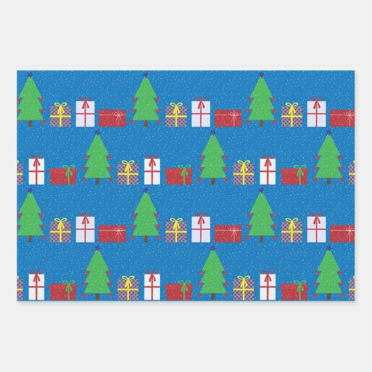 Kerstboom en Gifts Blauw Beige en Kleurrijk Inpakpapier Vel (Voorkant 3)