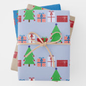 Kerstboom en Gifts Blauw Beige en Kleurrijk Inpakpapier Vel (In situ)