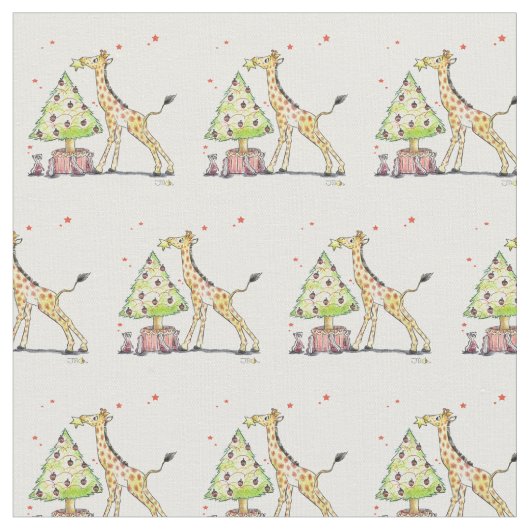 kerstboom en giraffe - kerstfeest stof (Close Up)
