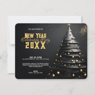 Kerstboom en gouden ornamenten modern nieuwjaar kaart