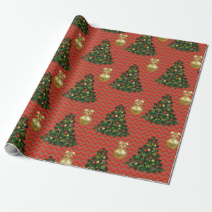 kerstboom en gouden sierpatroon cadeaupapier