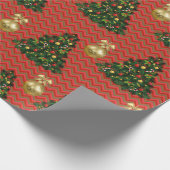 kerstboom en gouden sierpatroon cadeaupapier (Hoek)