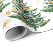 Kerstboom en gouden sterren cadeaupapier (Rol Hoek)