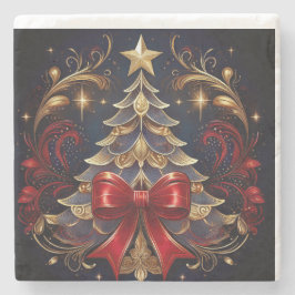 Kerstboom en grote rode boog stenen onderzetter