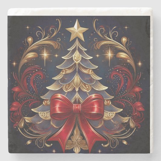 Kerstboom en grote rode boog stenen onderzetter (Voorkant)