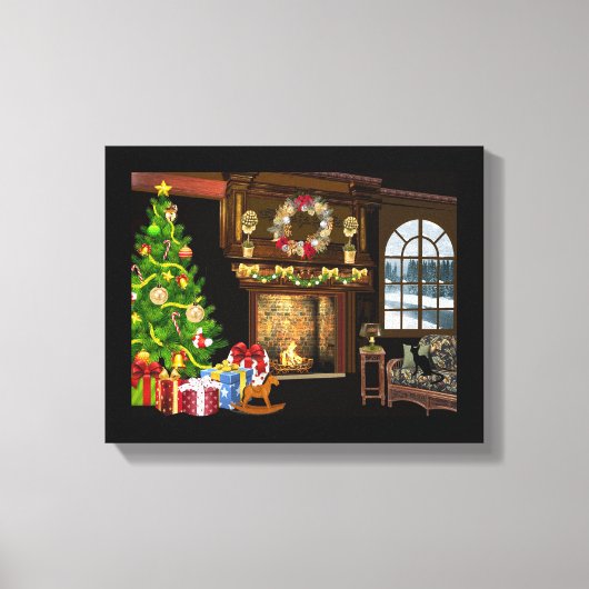 kerstboom en haard canvas afdruk (Voorkant)