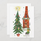 kerstboom en haard van 1920 feestdagenkaart (Voorkant / Achterkant)