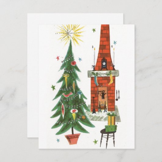 kerstboom en haard van 1920 feestdagenkaart (Voorkant / Achterkant)