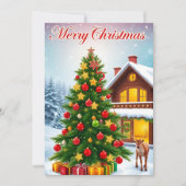 kerstboom en hert feestdagenkaart (Voorkant)