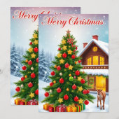 kerstboom en hert feestdagenkaart (Voorkant / Achterkant)