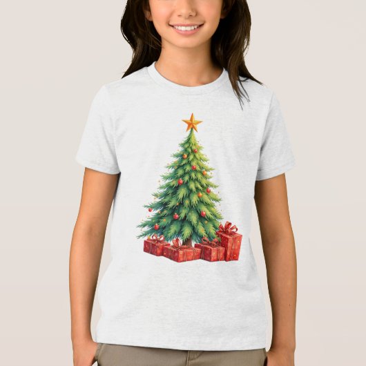 Kerstboom en Ingepakte Cadeaus Tri-Blend Shirt (Voorkant)