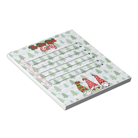 Kerstboom en kabouter aangepaste to-do lijst notitieblok (Schuin)