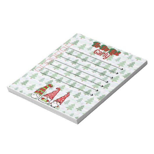 Kerstboom en kabouter aangepaste to-do lijst notitieblok (Linkerzijde)