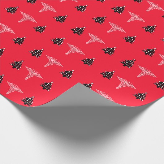 kerstboom en kaduceus omslagpapier cadeaupapier (Hoek)