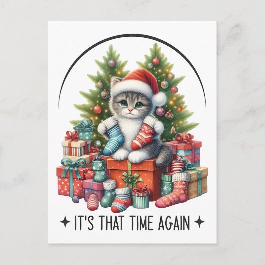 Kerstboom En Kat 2025  Briefkaart (Voorkant)