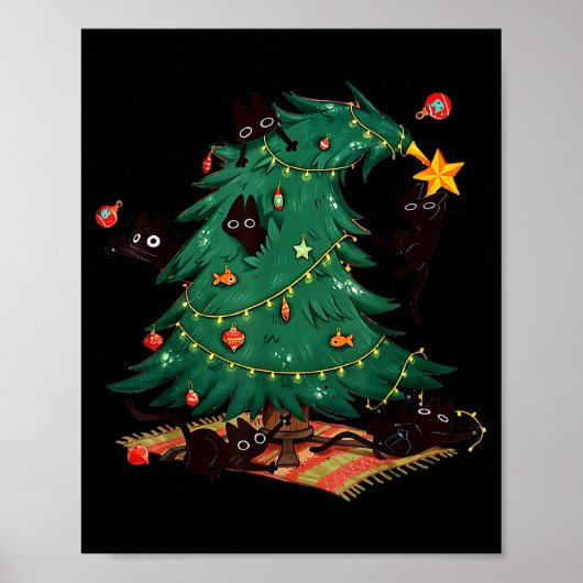 Kerstboom En Kat Schattige Kerst Kat Liefhebber Poster (Voorkant)