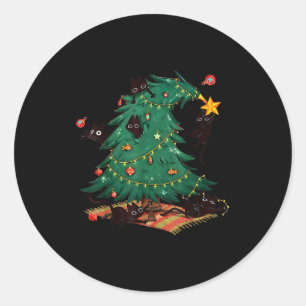 Kerstboom En Kat Schattige Kerst Kat Liefhebber Ronde Sticker