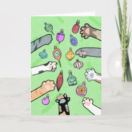 Kerstboom en kattenpoten met versieringskaart kaart