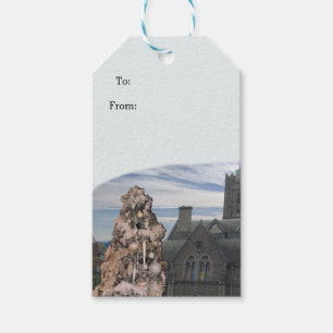 Kerstboom en kerk cadeaukaartjes in vintage stijl cadeaulabel