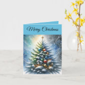 Kerstboom en kerstballen bewerkbaar kaart (Gele Bloem)
